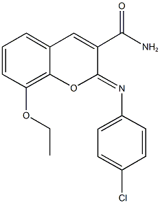 2-[(4-chlorophenyl)imino]-8-ethoxy-2H-chromene-3-carboxamide 结构式