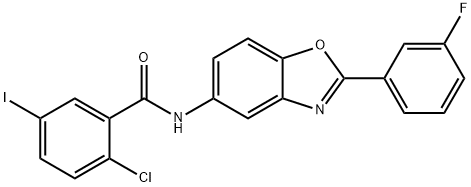 2-chloro-N-[2-(3-fluorophenyl)-1,3-benzoxazol-5-yl]-5-iodobenzamide 结构式