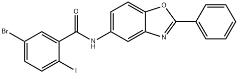 5-bromo-2-iodo-N-(2-phenyl-1,3-benzoxazol-5-yl)benzamide 结构式
