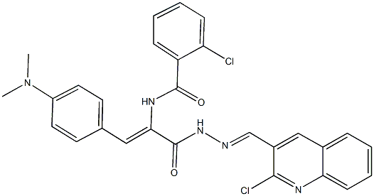 2-chloro-N-{1-({2-[(2-chloro-3-quinolinyl)methylene]hydrazino}carbonyl)-2-[4-(dimethylamino)phenyl]vinyl}benzamide 结构式