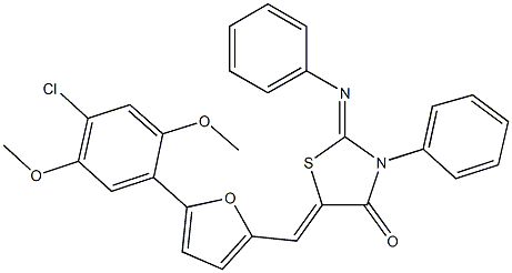 5-{[5-(4-chloro-2,5-dimethoxyphenyl)-2-furyl]methylene}-3-phenyl-2-(phenylimino)-1,3-thiazolidin-4-one 结构式