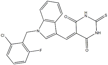 5-{[1-(2-chloro-6-fluorobenzyl)-1H-indol-3-yl]methylene}-2-thioxodihydro-4,6(1H,5H)-pyrimidinedione 结构式