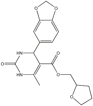 tetrahydro-2-furanylmethyl 4-(1,3-benzodioxol-5-yl)-6-methyl-2-oxo-1,2,3,4-tetrahydro-5-pyrimidinecarboxylate 结构式
