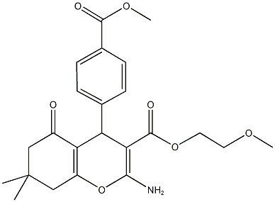 2-methoxyethyl 2-amino-4-[4-(methoxycarbonyl)phenyl]-7,7-dimethyl-5-oxo-5,6,7,8-tetrahydro-4H-chromene-3-carboxylate 结构式