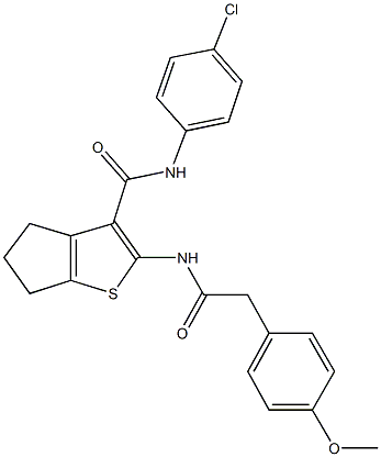 N-(4-chlorophenyl)-2-{[(4-methoxyphenyl)acetyl]amino}-5,6-dihydro-4H-cyclopenta[b]thiophene-3-carboxamide 结构式