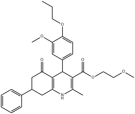 2-methoxyethyl 4-(3-methoxy-4-propoxyphenyl)-2-methyl-5-oxo-7-phenyl-1,4,5,6,7,8-hexahydro-3-quinolinecarboxylate 结构式