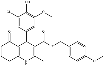 4-methoxybenzyl 4-(3-chloro-4-hydroxy-5-methoxyphenyl)-2-methyl-5-oxo-1,4,5,6,7,8-hexahydro-3-quinolinecarboxylate 结构式