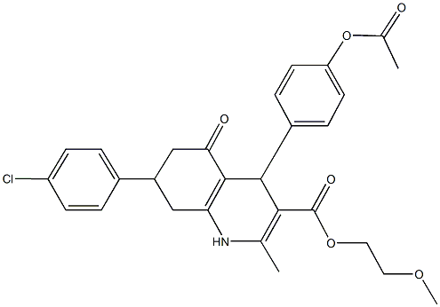 2-methoxyethyl 4-[4-(acetyloxy)phenyl]-7-(4-chlorophenyl)-2-methyl-5-oxo-1,4,5,6,7,8-hexahydro-3-quinolinecarboxylate 结构式