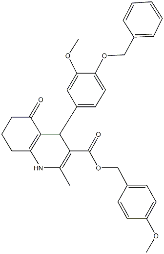 4-methoxybenzyl 4-[4-(benzyloxy)-3-methoxyphenyl]-2-methyl-5-oxo-1,4,5,6,7,8-hexahydro-3-quinolinecarboxylate 结构式