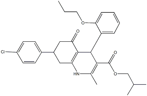 isobutyl 7-(4-chlorophenyl)-2-methyl-5-oxo-4-(2-propoxyphenyl)-1,4,5,6,7,8-hexahydro-3-quinolinecarboxylate 结构式