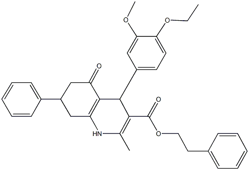 2-phenylethyl 4-(4-ethoxy-3-methoxyphenyl)-2-methyl-5-oxo-7-phenyl-1,4,5,6,7,8-hexahydro-3-quinolinecarboxylate 结构式