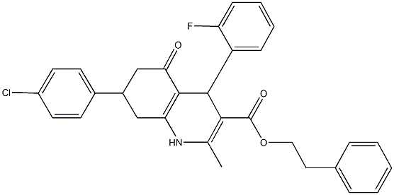 2-phenylethyl 7-(4-chlorophenyl)-4-(2-fluorophenyl)-2-methyl-5-oxo-1,4,5,6,7,8-hexahydro-3-quinolinecarboxylate 结构式