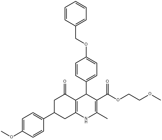 2-methoxyethyl 4-[4-(benzyloxy)phenyl]-7-(4-methoxyphenyl)-2-methyl-5-oxo-1,4,5,6,7,8-hexahydro-3-quinolinecarboxylate 结构式