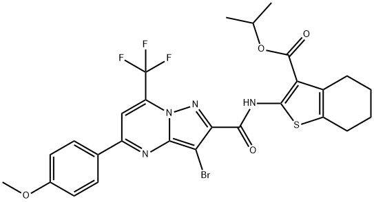 isopropyl 2-({[3-bromo-5-(4-methoxyphenyl)-7-(trifluoromethyl)pyrazolo[1,5-a]pyrimidin-2-yl]carbonyl}amino)-4,5,6,7-tetrahydro-1-benzothiophene-3-carboxylate 结构式