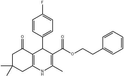 2-phenylethyl 4-(4-fluorophenyl)-2,7,7-trimethyl-5-oxo-1,4,5,6,7,8-hexahydro-3-quinolinecarboxylate 结构式