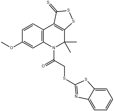 5-[(1,3-benzothiazol-2-ylsulfanyl)acetyl]-7-methoxy-4,4-dimethyl-4,5-dihydro-1H-[1,2]dithiolo[3,4-c]quinoline-1-thione 结构式