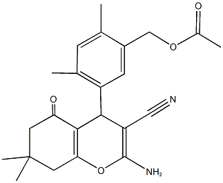 5-(2-amino-3-cyano-7,7-dimethyl-5-oxo-5,6,7,8-tetrahydro-4H-chromen-4-yl)-2,4-dimethylbenzyl acetate 结构式