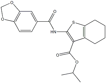 isopropyl 2-[(1,3-benzodioxol-5-ylcarbonyl)amino]-4,5,6,7-tetrahydro-1-benzothiophene-3-carboxylate 结构式