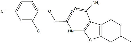 2-{[(2,4-dichlorophenoxy)acetyl]amino}-6-methyl-4,5,6,7-tetrahydro-1-benzothiophene-3-carboxamide 结构式
