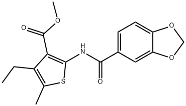 methyl 2-[(1,3-benzodioxol-5-ylcarbonyl)amino]-4-ethyl-5-methyl-3-thiophenecarboxylate 结构式