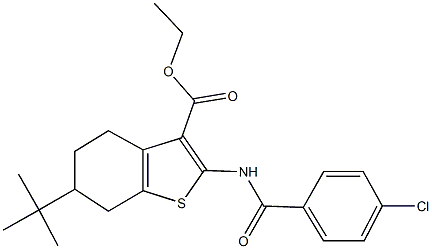 ethyl 6-tert-butyl-2-[(4-chlorobenzoyl)amino]-4,5,6,7-tetrahydro-1-benzothiophene-3-carboxylate 结构式