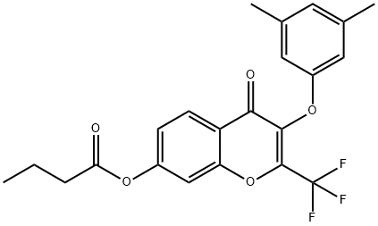 3-(3,5-dimethylphenoxy)-4-oxo-2-(trifluoromethyl)-4H-chromen-7-yl butyrate 结构式