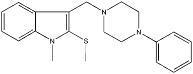 methyl 1-methyl-3-[(4-phenyl-1-piperazinyl)methyl]-1H-indol-2-yl sulfide 结构式