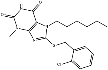 8-[(2-chlorobenzyl)sulfanyl]-7-hexyl-3-methyl-3,7-dihydro-1H-purine-2,6-dione 结构式