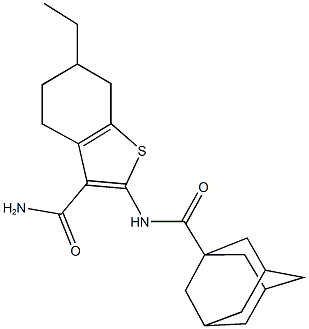 2-[(1-adamantylcarbonyl)amino]-6-ethyl-4,5,6,7-tetrahydro-1-benzothiophene-3-carboxamide 结构式