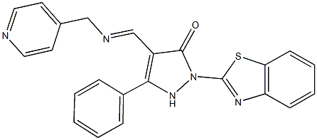 2-(1,3-benzothiazol-2-yl)-5-phenyl-4-{[(4-pyridinylmethyl)imino]methyl}-1,2-dihydro-3H-pyrazol-3-one 结构式