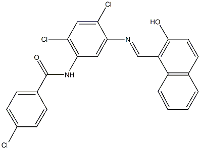 4-chloro-N-(2,4-dichloro-5-{[(2-hydroxy-1-naphthyl)methylene]amino}phenyl)benzamide 结构式