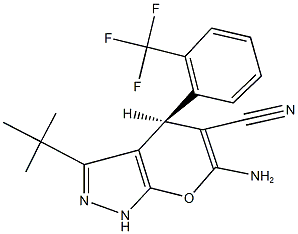 6-amino-3-tert-butyl-4-[2-(trifluoromethyl)phenyl]-1,4-dihydropyrano[2,3-c]pyrazole-5-carbonitrile 结构式