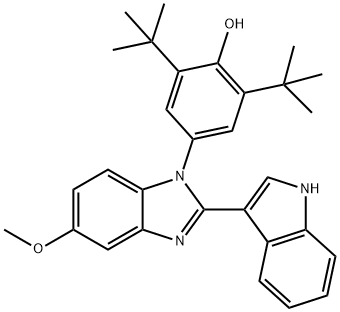 2,6-ditert-butyl-4-[2-(1H-indol-3-yl)-5-methoxy-1H-benzimidazol-1-yl]phenol 结构式