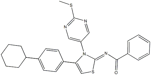 N-(4-(4-cyclohexylphenyl)-3-[2-(methylsulfanyl)-5-pyrimidinyl]-1,3-thiazol-2(3H)-ylidene)benzamide 结构式