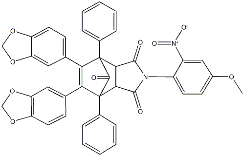 8,9-di(1,3-benzodioxol-5-yl)-4-{2-nitro-4-methoxyphenyl}-1,7-diphenyl-4-azatricyclo[5.2.1.0~2,6~]dec-8-ene-3,5,10-trione 结构式
