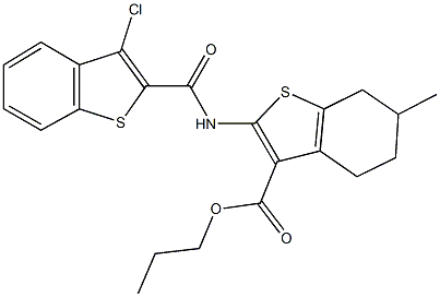 propyl 2-{[(3-chloro-1-benzothien-2-yl)carbonyl]amino}-6-methyl-4,5,6,7-tetrahydro-1-benzothiophene-3-carboxylate 结构式