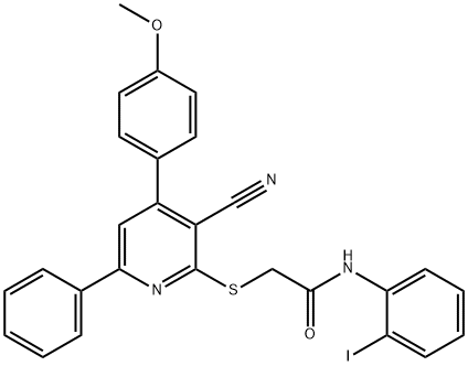2-{[3-cyano-4-(4-methoxyphenyl)-6-phenylpyridin-2-yl]sulfanyl}-N-(2-iodophenyl)acetamide 结构式
