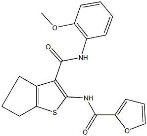 N-{3-[(2-methoxyanilino)carbonyl]-5,6-dihydro-4H-cyclopenta[b]thien-2-yl}-2-furamide 结构式