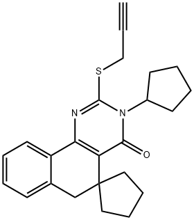 3-cyclopentyl-2-(2-propynylsulfanyl)-5,6-dihydrospiro(benzo[h]quinazoline-5,1'-cyclopentane)-4(3H)-one 结构式