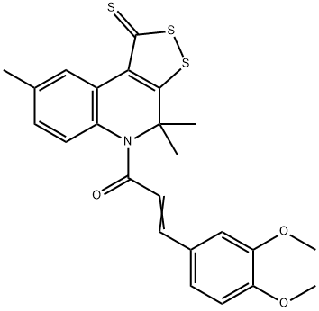 5-[3-(3,4-dimethoxyphenyl)acryloyl]-4,4,8-trimethyl-4,5-dihydro-1H-[1,2]dithiolo[3,4-c]quinoline-1-thione 结构式
