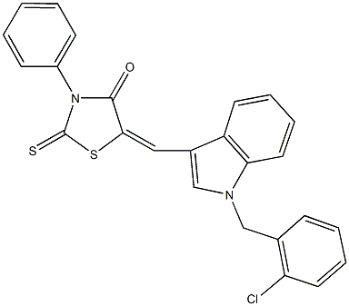 5-{[1-(2-chlorobenzyl)-1H-indol-3-yl]methylene}-3-phenyl-2-thioxo-1,3-thiazolidin-4-one 结构式