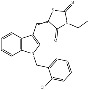 5-{[1-(2-chlorobenzyl)-1H-indol-3-yl]methylene}-3-ethyl-2-thioxo-1,3-thiazolidin-4-one 结构式