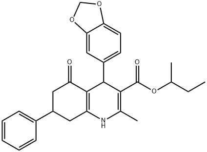 sec-butyl 4-(1,3-benzodioxol-5-yl)-2-methyl-5-oxo-7-phenyl-1,4,5,6,7,8-hexahydro-3-quinolinecarboxylate 结构式