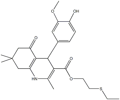 2-(ethylsulfanyl)ethyl 4-(4-hydroxy-3-methoxyphenyl)-2,7,7-trimethyl-5-oxo-1,4,5,6,7,8-hexahydro-3-quinolinecarboxylate 结构式