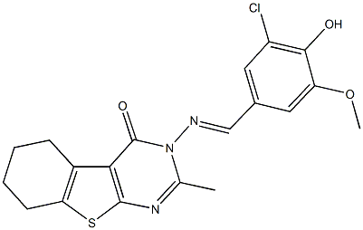 3-[(3-chloro-4-hydroxy-5-methoxybenzylidene)amino]-2-methyl-5,6,7,8-tetrahydro[1]benzothieno[2,3-d]pyrimidin-4(3H)-one 结构式