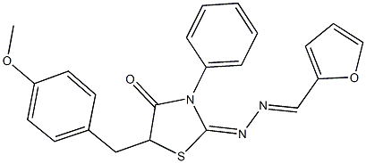 2-furaldehyde [5-(4-methoxybenzyl)-4-oxo-3-phenyl-1,3-thiazolidin-2-ylidene]hydrazone 结构式