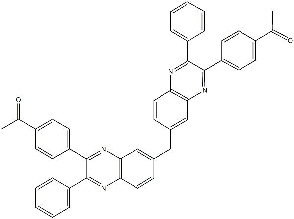 1-[4-(7-{[3-(4-acetylphenyl)-2-phenylquinoxalin-6-yl]methyl}-3-phenylquinoxalin-2-yl)phenyl]ethanone 结构式