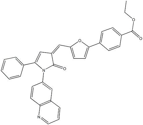 ethyl 4-(5-{[2-oxo-5-phenyl-1-(6-quinolinyl)-1,2-dihydro-3H-pyrrol-3-ylidene]methyl}-2-furyl)benzoate 结构式