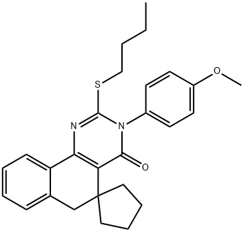 2-(butylsulfanyl)-3-(4-methoxyphenyl)-5,6-dihydrospiro(benzo[h]quinazoline-5,1'-cyclopentane)-4(3H)-one 结构式