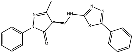 5-methyl-2-phenyl-4-{[(5-phenyl-1,3,4-thiadiazol-2-yl)amino]methylene}-2,4-dihydro-3H-pyrazol-3-one 结构式